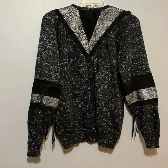 Pioneer Wear | Vintage sparkly sweater w/suede leather detail/tassels women L - Picture 7 of 12